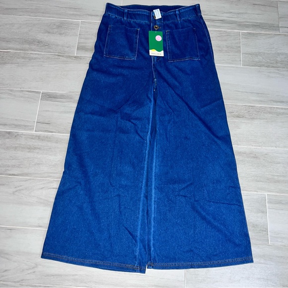 HALARA Denim - Halara Magic High Waisted Button Washed Stretchy Knit Wide Leg Jeans